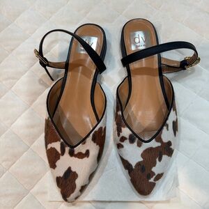 DV by Dolce Vita Brown & White Cow-Print Pointed Slingback Mules